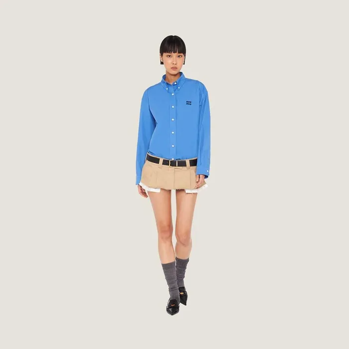 Women Shirts And Tops Miu Miu Oversized Poplin Shirt Periwinkle Blue Women Shirts And Tops Miu Miu Oversized Poplin Shirt Periwinkle Blue