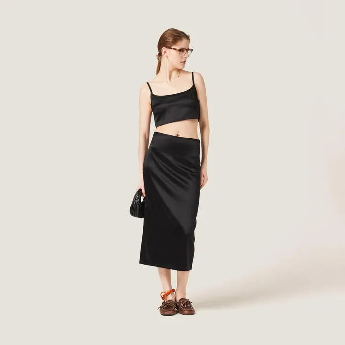 Women Shirts And Tops Miu Miu Stretch Satin Top Black Women Shirts And Tops Miu Miu Stretch Satin Top Black