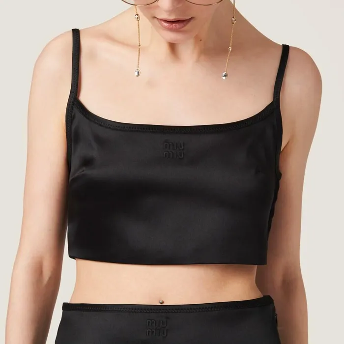 Women Shirts And Tops Miu Miu Stretch Satin Top Black Women Shirts And Tops Miu Miu Stretch Satin Top Black
