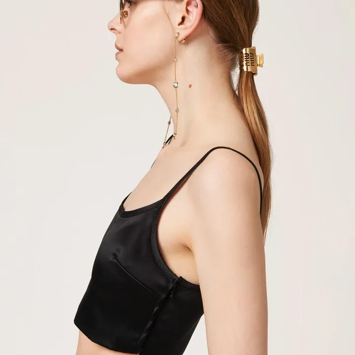 Women Shirts And Tops Miu Miu Stretch Satin Top Black Women Shirts And Tops Miu Miu Stretch Satin Top Black
