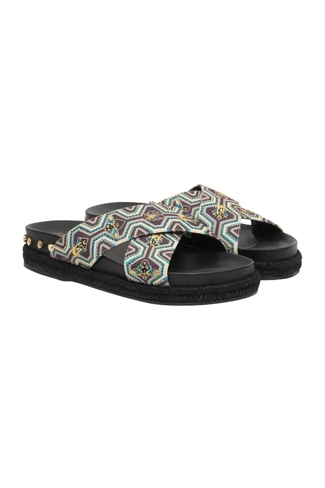 Women Shoes Camilla Embellished Espadrille Slide Solid Black