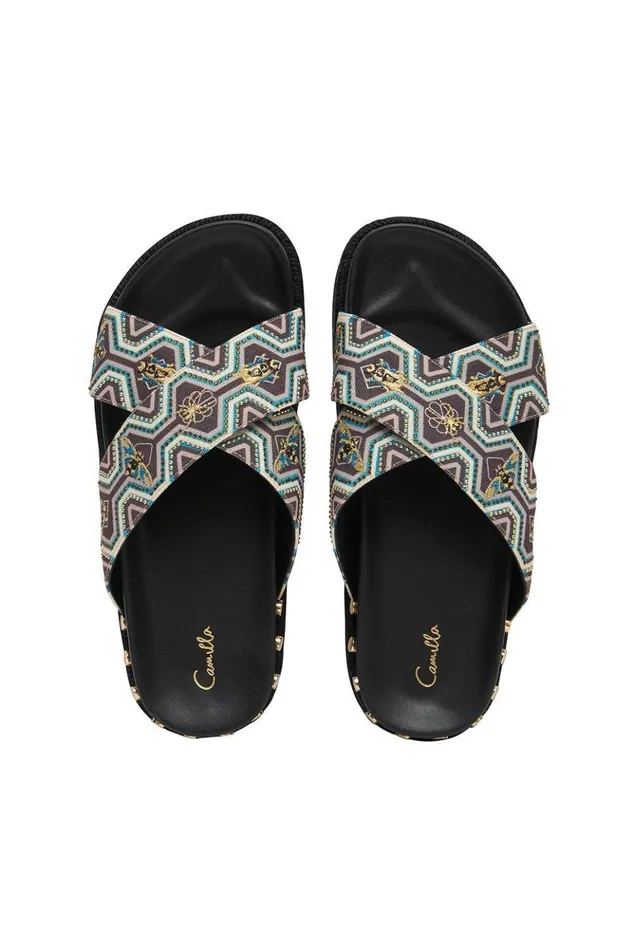Women Shoes Camilla Embellished Espadrille Slide Solid Black