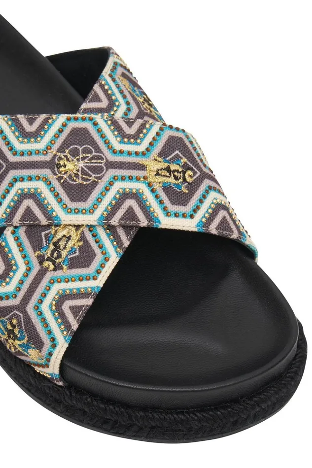Women Shoes Camilla Embellished Espadrille Slide Solid Black