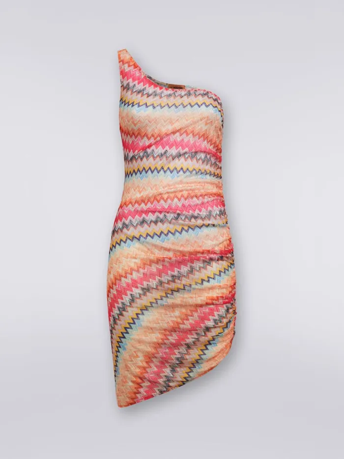 Women Short Chevron Tulle OneShoulder Cover Up Pink Missoni Beachwear