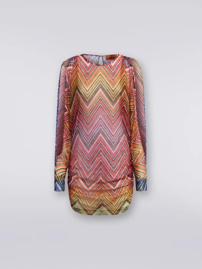 Women Short Cover Up Dress In Zigzag Print Fabric Multicoloured Missoni Beachwear