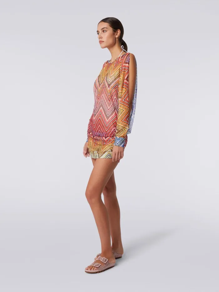 Women Short Cover Up Dress In Zigzag Print Fabric Multicoloured Missoni Beachwear