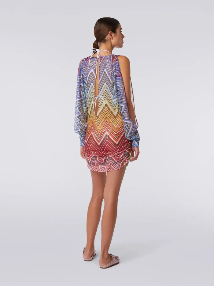 Women Short Cover Up Dress In Zigzag Print Fabric Multicoloured Missoni Beachwear