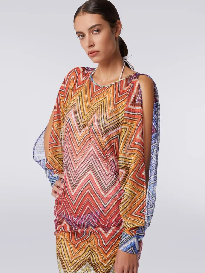 Women Short Cover Up Dress In Zigzag Print Fabric Multicoloured Missoni Beachwear