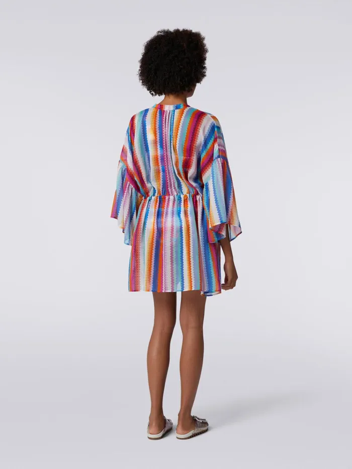 Women Short Cover Up Kaftan In Zigzag Cotton And Silk Multicoloured Missoni Beachwear