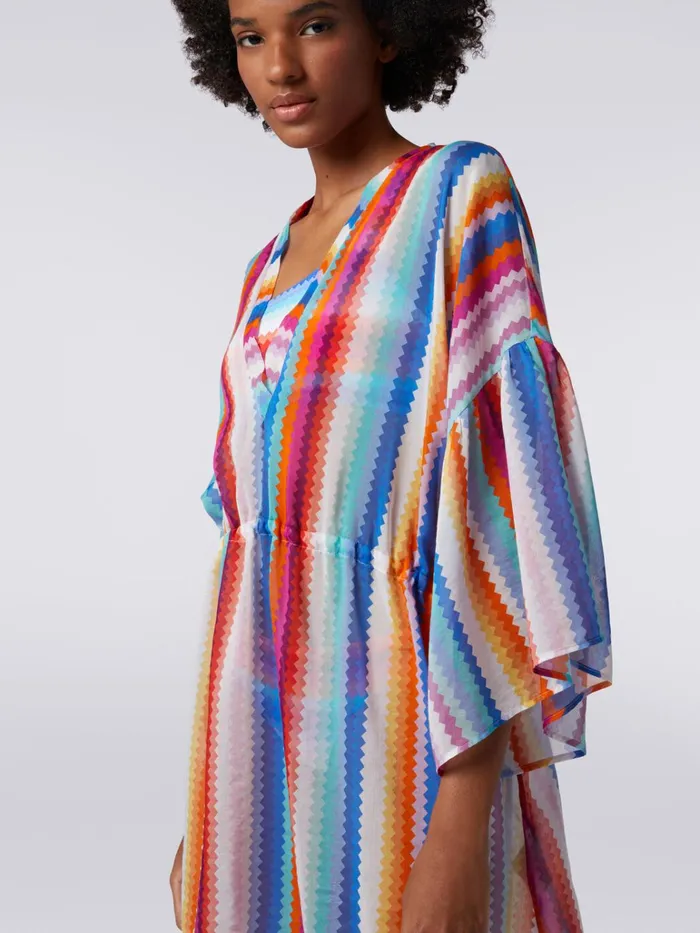 Women Short Cover Up Kaftan In Zigzag Cotton And Silk Multicoloured Missoni Beachwear