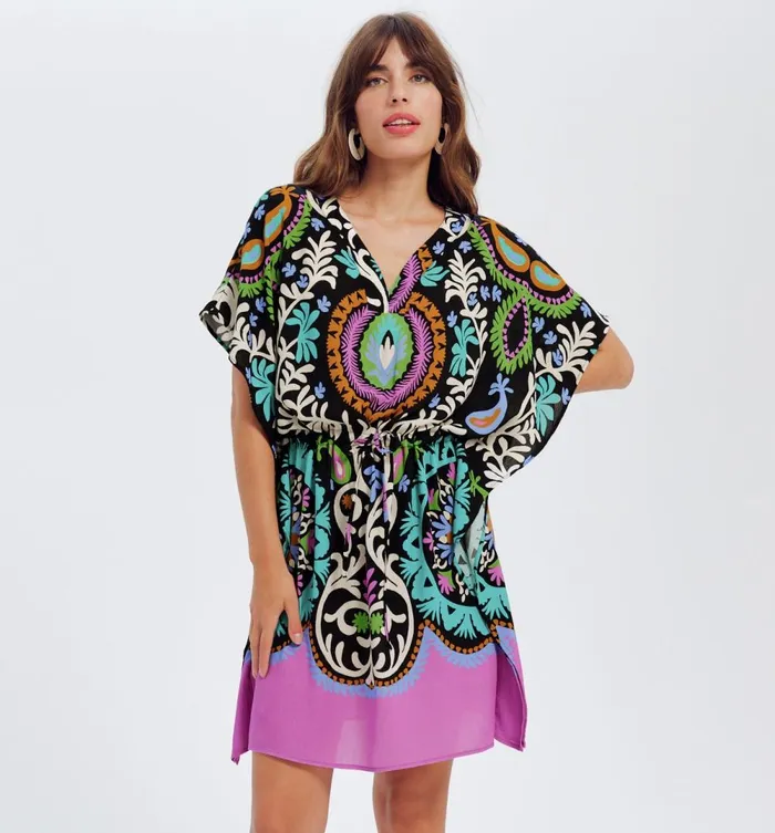 Women Short Kaftan Dress 8211 Black Print Promod Dresses