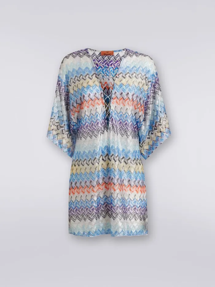 Women Short Viscose Knit Kaftan Cover Up With Ties Multicoloured Missoni Beachwear