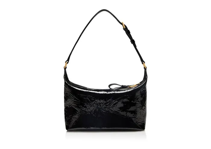 Women Shoulder Bags Tom Ford Crinkled Patent Leather Label Medium Pouch Black Women Shoulder Bags Tom Ford Crinkled Patent Leather Label Medium Pouch Black