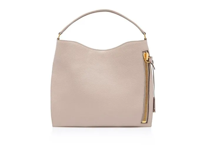 Women Shoulder Bags Tom Ford Grain Leather Small Alix Hobo Silk Taupe