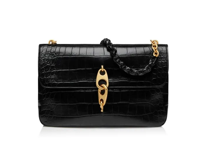 Women Shoulder Bags Tom Ford Stamped Croc Leather Carine Large Shoulder Bag Black