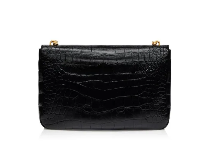 Women Shoulder Bags Tom Ford Stamped Croc Leather Carine Large Shoulder Bag Black Women Shoulder Bags Tom Ford Stamped Croc Leather Carine Large Shoulder Bag Black
