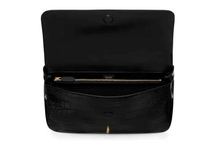 Women Shoulder Bags Tom Ford Stamped Croc Leather Carine Large Shoulder Bag Black Women Shoulder Bags Tom Ford Stamped Croc Leather Carine Large Shoulder Bag Black