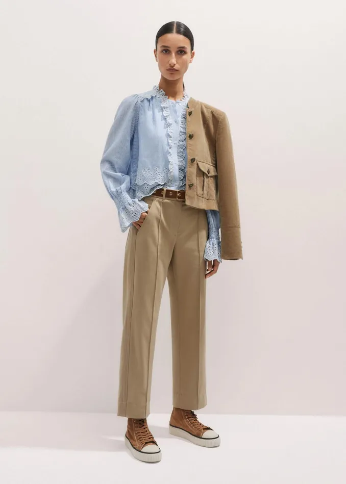 Women Side Stripe Slim Crop Pant Camel MEEM
