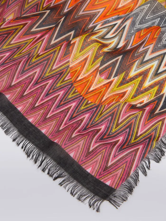 Women Silk Blend Chevron Stole With Logo Lettering Multicoloured Missoni Scarves and Foulards Women Silk Blend Chevron Stole With Logo Lettering Multicoloured Missoni Scarves and Foulards