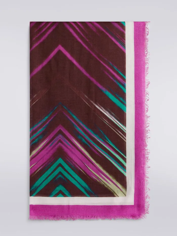 Women Silk Blend Shawl With Logo And Frayed Edges Multicoloured Missoni Scarves and Foulards