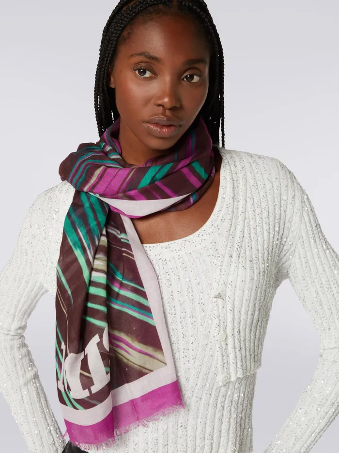 Women Silk Blend Shawl With Logo And Frayed Edges Multicoloured Missoni Scarves and Foulards Women Silk Blend Shawl With Logo And Frayed Edges Multicoloured Missoni Scarves and Foulards