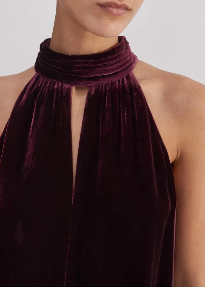 Women SilkBlend Velvet Halterneck Top Deep Merlot MEEM