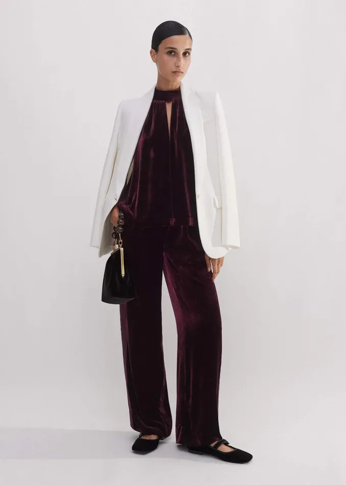 Women SilkBlend Velvet Halterneck Top Deep Merlot MEEM