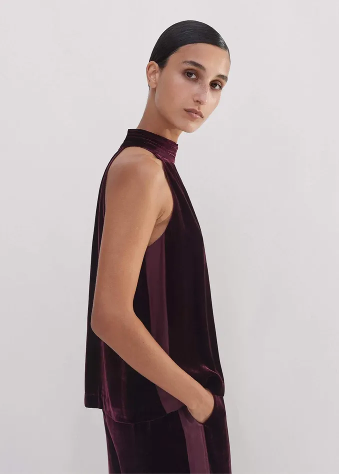 Women SilkBlend Velvet Halterneck Top Deep Merlot MEEM