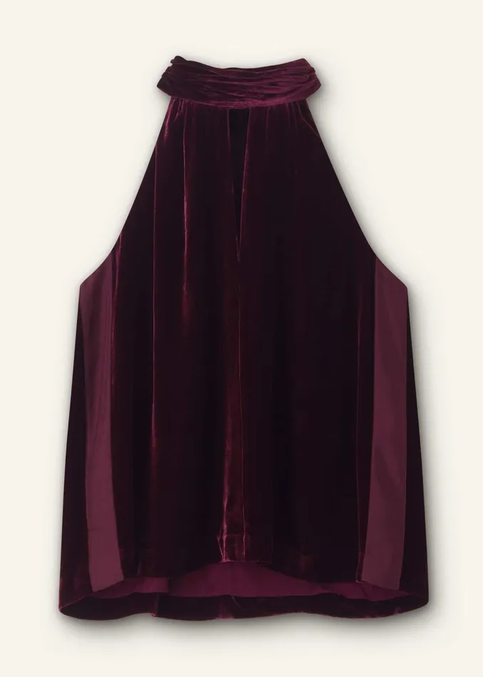 Women SilkBlend Velvet Halterneck Top Deep Merlot MEEM