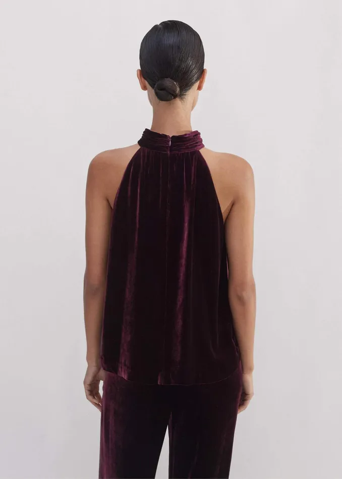 Women SilkBlend Velvet Halterneck Top Deep Merlot MEEM
