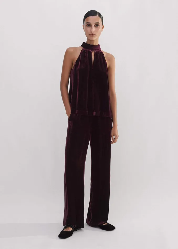 Women SilkBlend Velvet Halterneck Top Deep Merlot MEEM