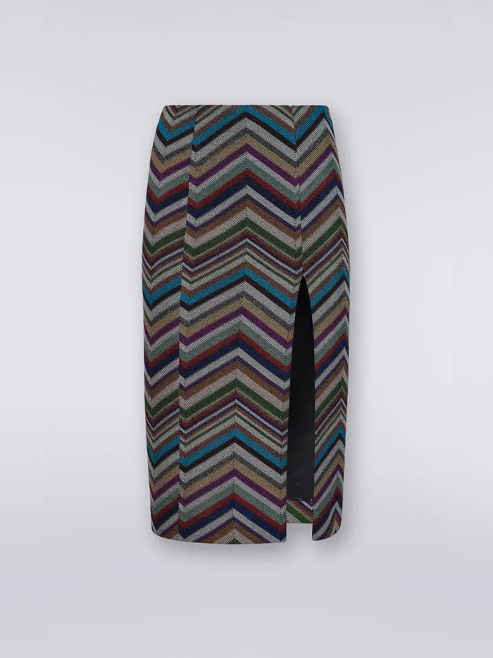 Women Skirt With Split In Wool And Viscose Chevron And Lurex Multicoloured Missoni Skirts Women Skirt With Split In Wool And Viscose Chevron And Lurex Multicoloured Missoni Skirts