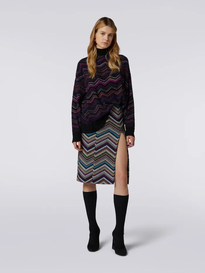 Women Skirt With Split In Wool And Viscose Chevron And Lurex Multicoloured Missoni Skirts Women Skirt With Split In Wool And Viscose Chevron And Lurex Multicoloured Missoni Skirts