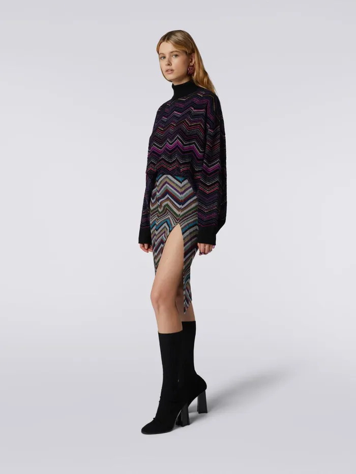 Women Skirt With Split In Wool And Viscose Chevron And Lurex Multicoloured Missoni Skirts Women Skirt With Split In Wool And Viscose Chevron And Lurex Multicoloured Missoni Skirts