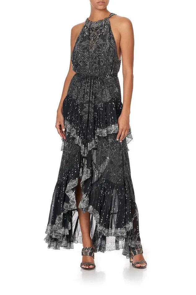 Women Skirts Camilla Maxi Skirt With Double Frill Midnight Pearl