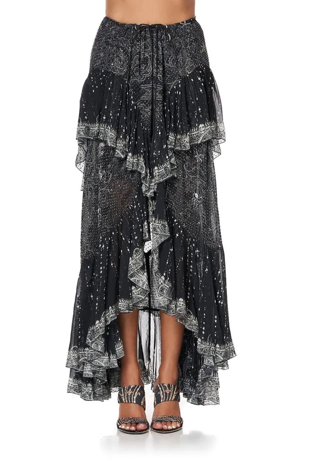 Women Skirts Camilla Maxi Skirt With Double Frill Midnight Pearl