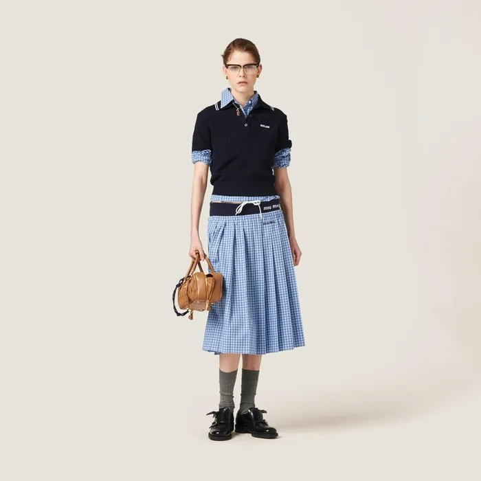 Women Skirts Miu Miu Checked Skirt Lightblue Blue Women Skirts Miu Miu Checked Skirt Lightblue Blue