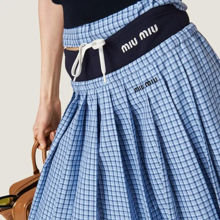 Women Skirts Miu Miu Checked Skirt Lightblue Blue Women Skirts Miu Miu Checked Skirt Lightblue Blue