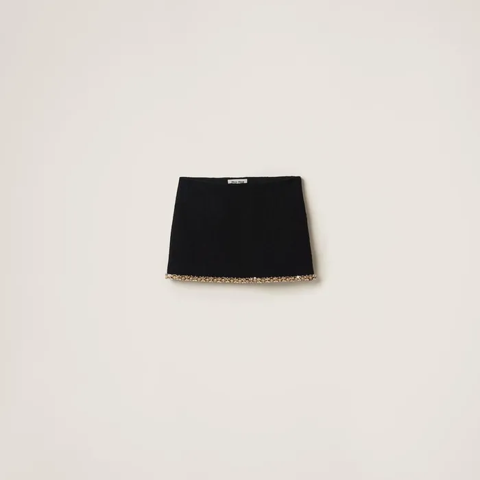 Women Skirts Miu Miu Embroidered Tweed Miniskirt Black
