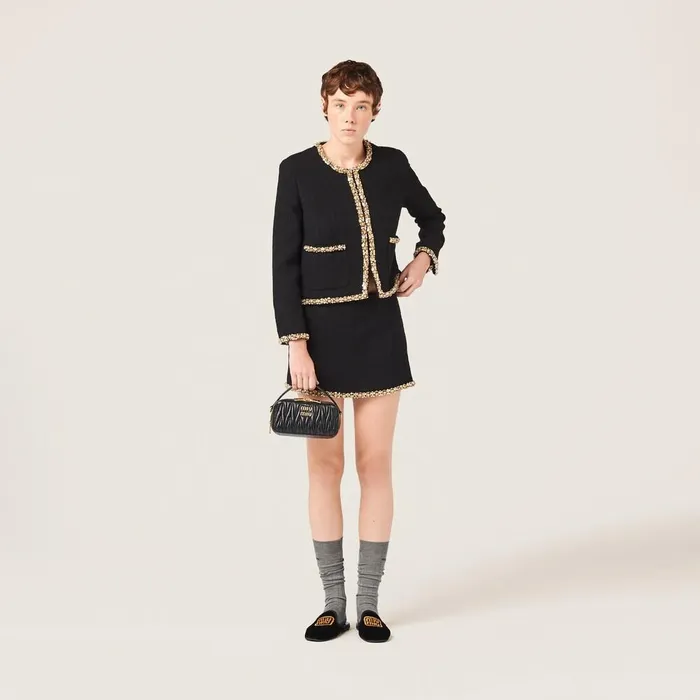 Women Skirts Miu Miu Embroidered Tweed Miniskirt Black Women Skirts Miu Miu Embroidered Tweed Miniskirt Black