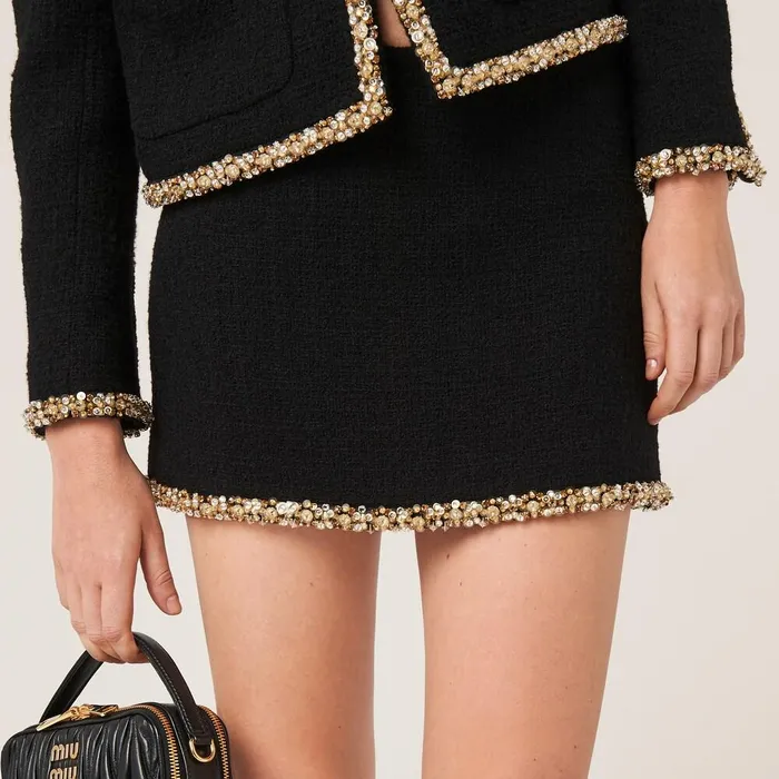 Women Skirts Miu Miu Embroidered Tweed Miniskirt Black Women Skirts Miu Miu Embroidered Tweed Miniskirt Black