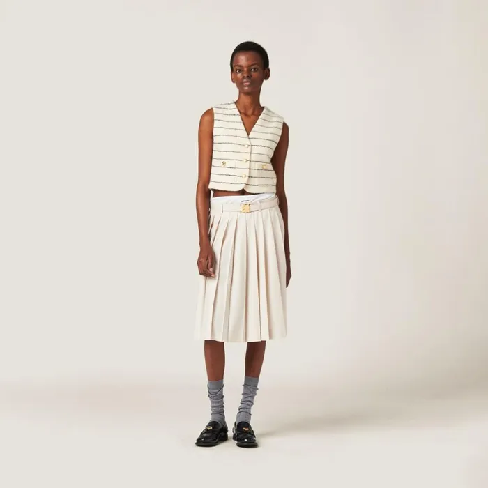 Women Skirts Miu Miu Pleated Batavia Skirt Natural Women Skirts Miu Miu Pleated Batavia Skirt Natural