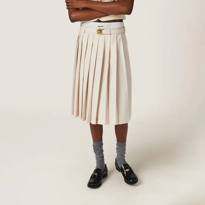 Women Skirts Miu Miu Pleated Batavia Skirt Natural Women Skirts Miu Miu Pleated Batavia Skirt Natural