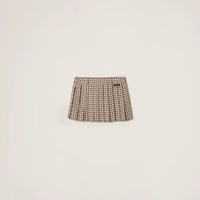 Women Skirts Miu Miu Pleated Paisley Print Marocain Miniskirt Avory Orange