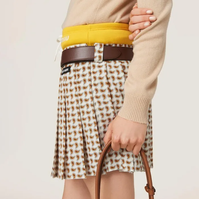 Women Skirts Miu Miu Pleated Paisley Print Marocain Miniskirt Avory Orange Women Skirts Miu Miu Pleated Paisley Print Marocain Miniskirt Avory Orange