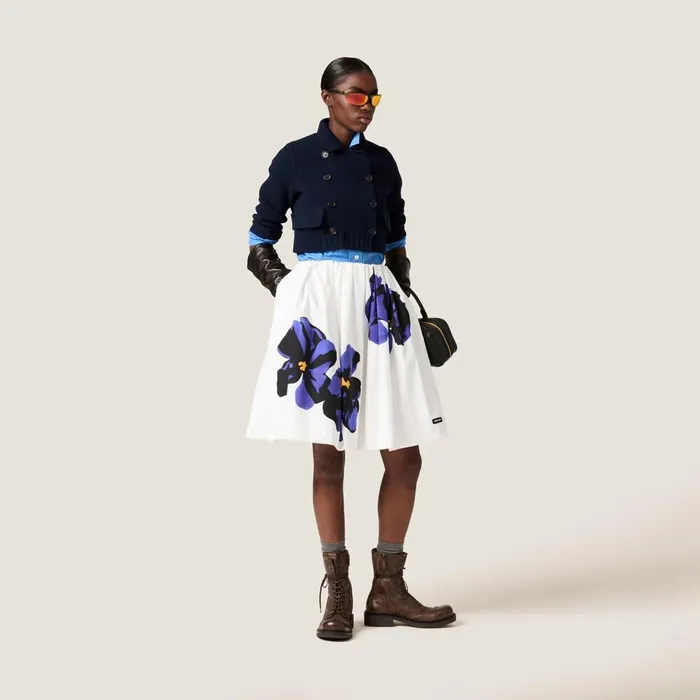 Women Skirts Miu Miu Poplin And Jersey Printed Skirt Whitepurple Women Skirts Miu Miu Poplin And Jersey Printed Skirt Whitepurple
