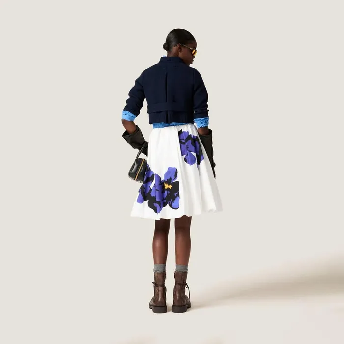 Women Skirts Miu Miu Poplin And Jersey Printed Skirt Whitepurple Women Skirts Miu Miu Poplin And Jersey Printed Skirt Whitepurple