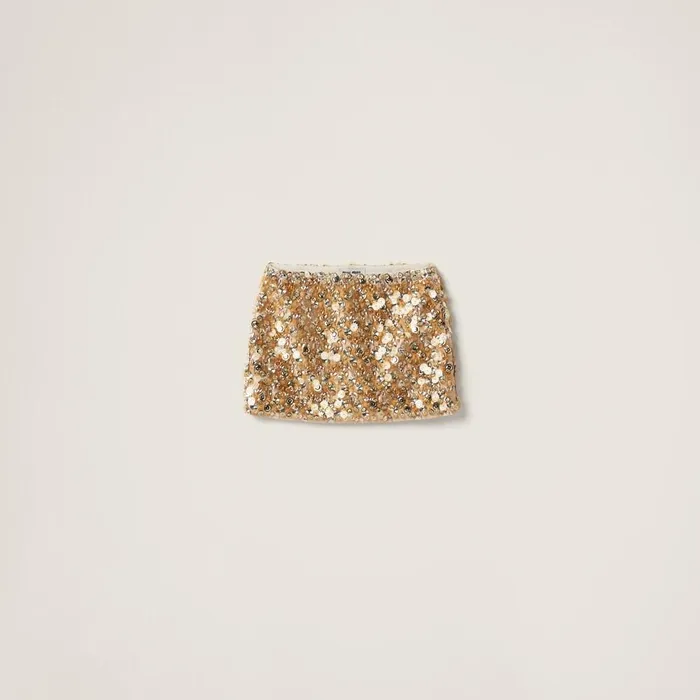 Women Skirts Miu Miu Silk And Wool Miniskirt Sand Beige