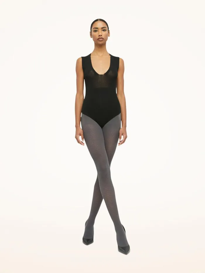 Women Sleeveless Bodies Wolford Aurora Rib Net Body Black