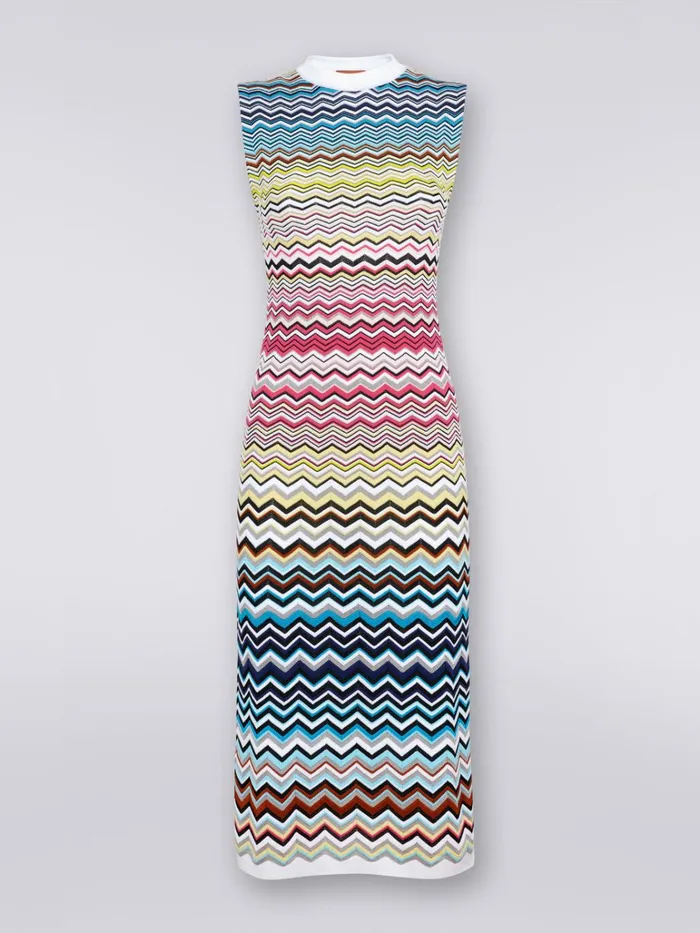 Women Sleeveless Cotton And Viscose Chevron Longuette Dress Multicoloured Missoni Dresses Women Sleeveless Cotton And Viscose Chevron Longuette Dress Multicoloured Missoni Dresses
